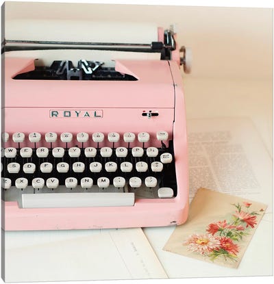 Pink Typewriter Crop Canvas Art Print - Typewriters