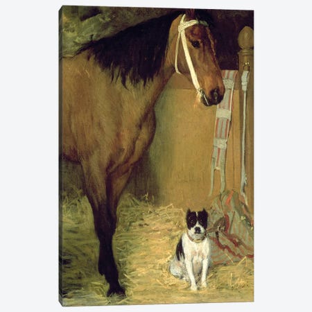 At the Stable, Horse and Dog, c.1862 Canvas Print #MNE19} by Edgar Degas Canvas Print