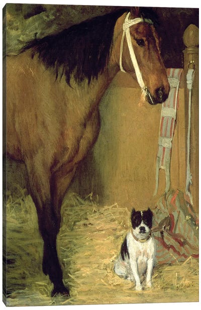 At the Stable, Horse and Dog, c.1862 Canvas Art Print - Grandpa Chic