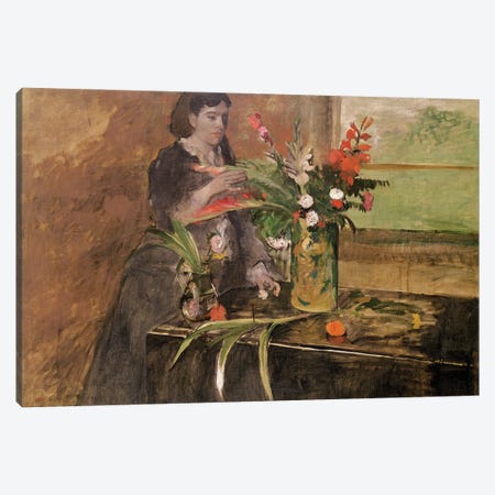 Young woman arranging flowers, 1872 Canvas Print #MNE27} by Edgar Degas Canvas Art Print