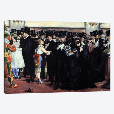 Ball mask at the Opera Men in costume and top and women disguises during the carnival Canvas Print #MNE28} by Edouard Manet Canvas Wall Art