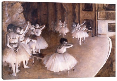 Ballet Rehearsal on the Stage, 1874 Canvas Art Print - Edgar Degas