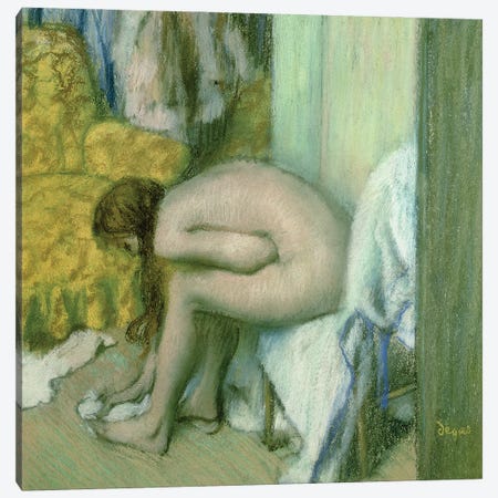 After the Bath, Woman Drying her Left Foot, 1886 Canvas Print #MNE54} by Edgar Degas Canvas Wall Art