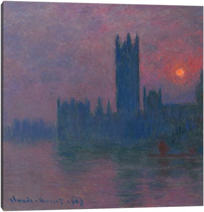 Parliament, setting sun, c.1900-03 Canvas Art Print - Claude Monet