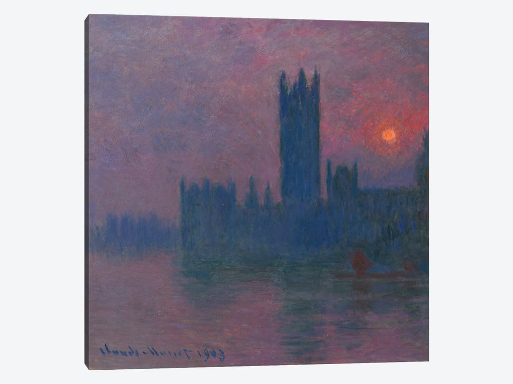 Parliament, setting sun, c.1900-03 by Claude Monet 1-piece Canvas Art Print