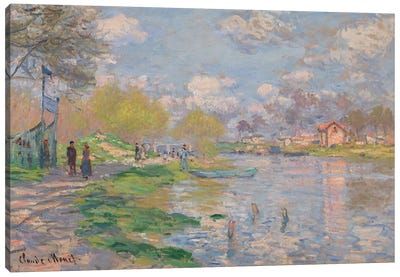 Springtime On The Ile De La Grande Jatte, 1887 Canvas Art Print - Coastal Village & Town Art