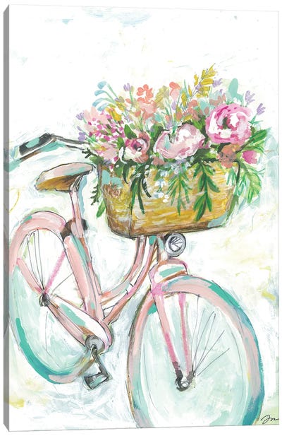 Bicycle With Flower Basket Canvas Art Print - Jessica Mingo