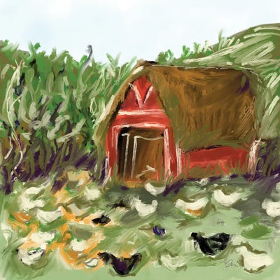 Canvas Art Prints: Chickens by The Barn by Jessica Mingo
