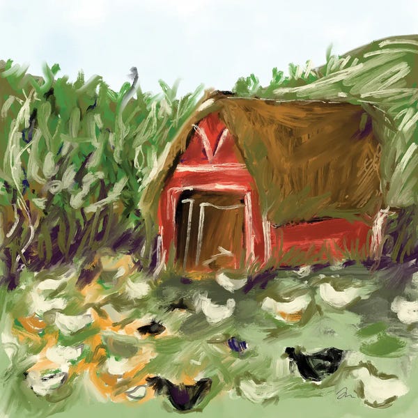 Fine Art Print: Chickens by The Barn by Jessica Mingo