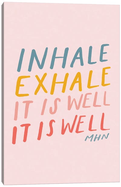 Inhale Exhale It Is Well (On Pink) Canvas Art Print - Zen Bedroom Art
