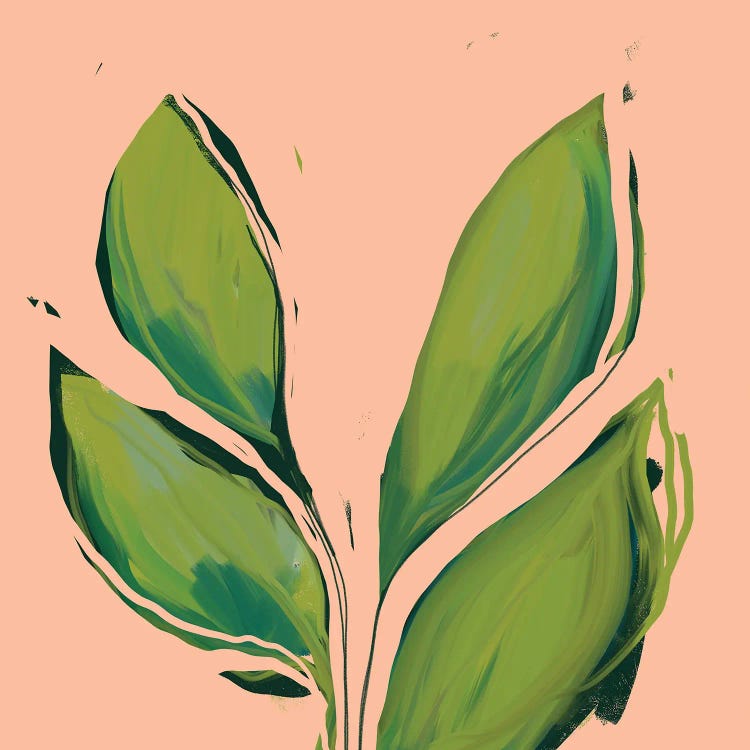 Green Leaves On Peach Background