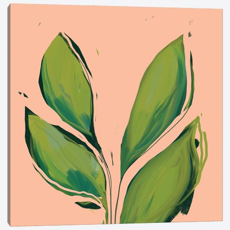 Green Leaves On Peach Background Canvas Print #MNH24} by Morgan Harper Nichols Canvas Artwork