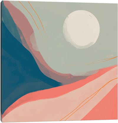 Moon Among Peach And Navy Canyon Canvas Art Print - Morgan Harper Nichols