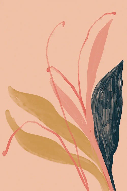 Navy Pink Gold Flowers On Peach