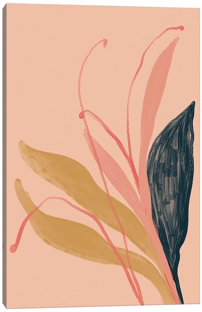 Navy Pink Gold Flowers On Peach Canvas Art Print