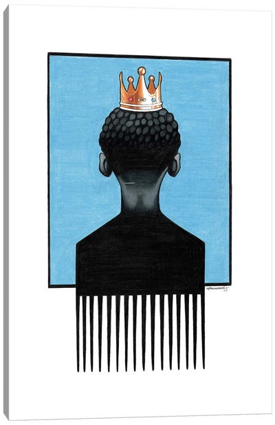 Little Prince Afropick Canvas Art Print - Black, White & Blue Art
