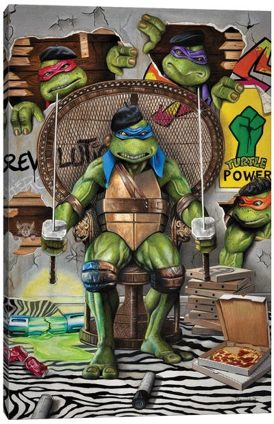Turtle Power Canvas Art Print - Animated & Comic Strip Character Art