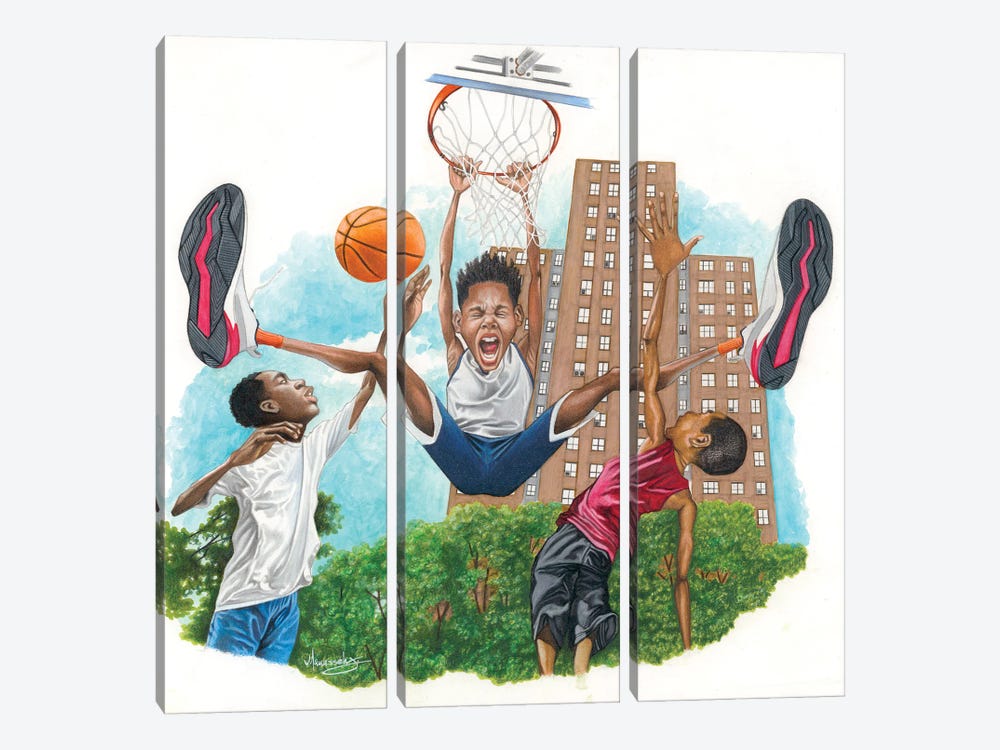 Attack The Rim by Manasseh Johnson 3-piece Canvas Artwork