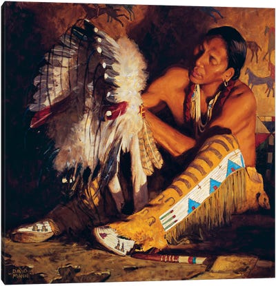 Red Feathers Canvas Art Print - Native American Décor