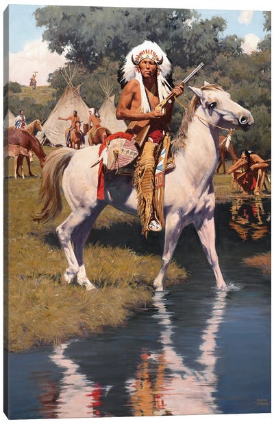 Among The Cottonwoods Canvas Art Print - Indigenous & Native American Culture