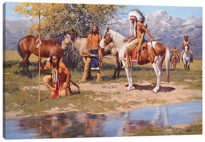 The Still Warm Camp Canvas Art Print - Native American Décor