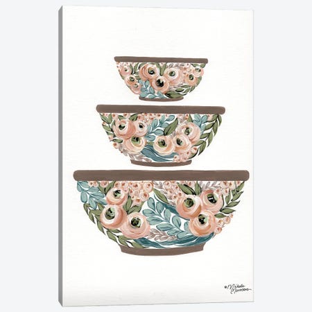 Floral Mixing Bowls Canvas Print #MNO120} by Michele Norman Canvas Print