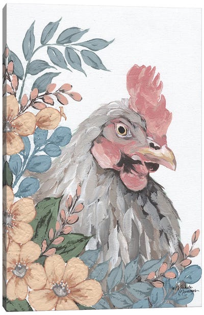 Hen In The Garden Canvas Art Print - Michele Norman