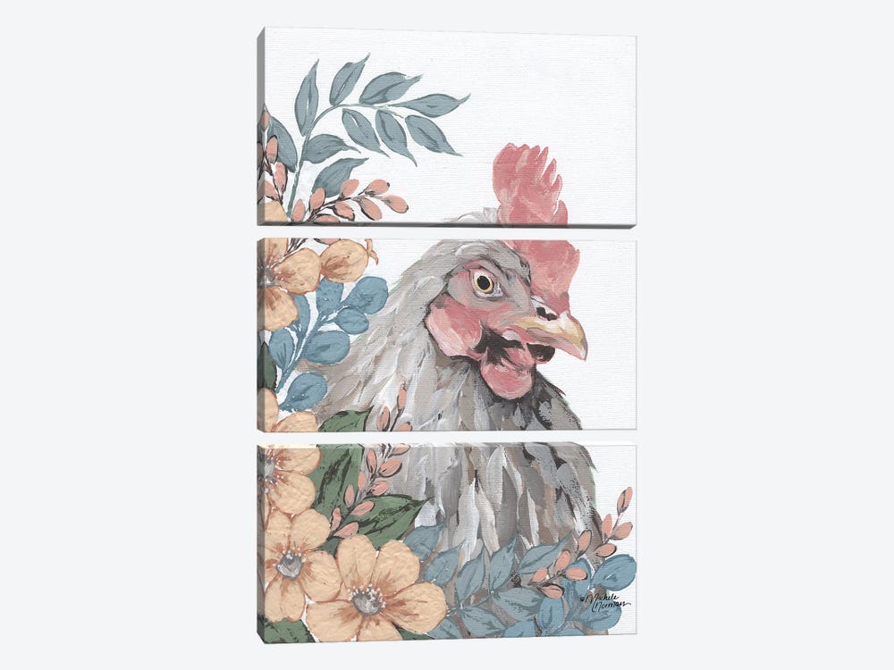 Hen In The Garden by Michele Norman 3-piece Canvas Art Print