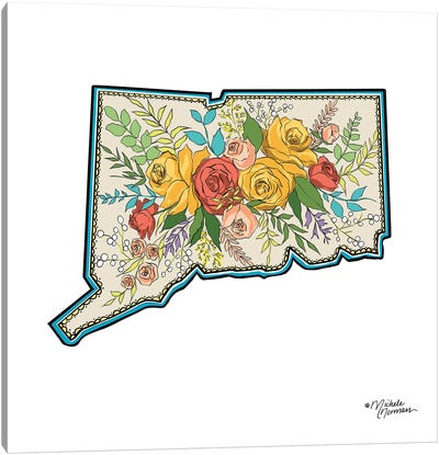 Floral Connecticut Canvas Art Print - Connecticut