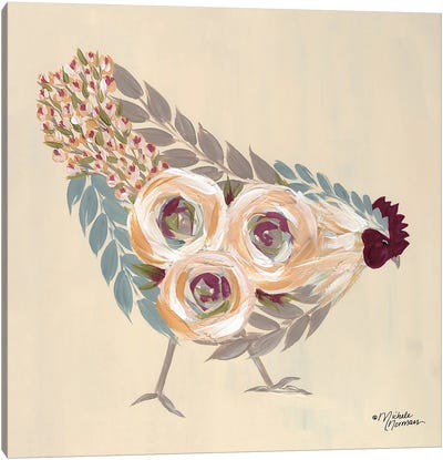 Floral Hen Blue and Yellow Canvas Art Print - Michele Norman