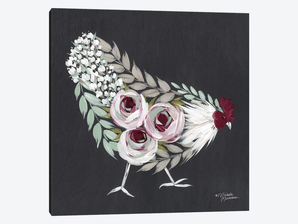 Floral Hen Mint and Pink by Michele Norman 1-piece Canvas Art Print