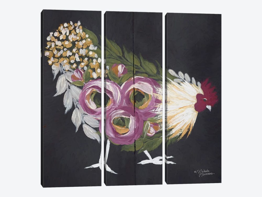 Floral Hen on Black by Michele Norman 3-piece Canvas Artwork