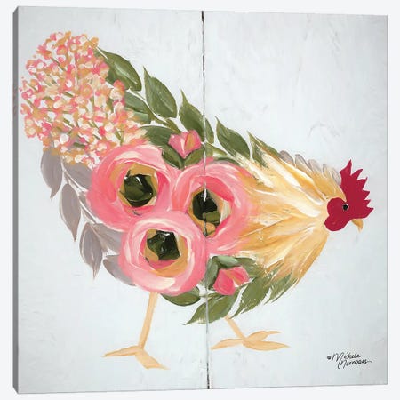 Floral Hen on White Canvas Print #MNO18} by Michele Norman Art Print