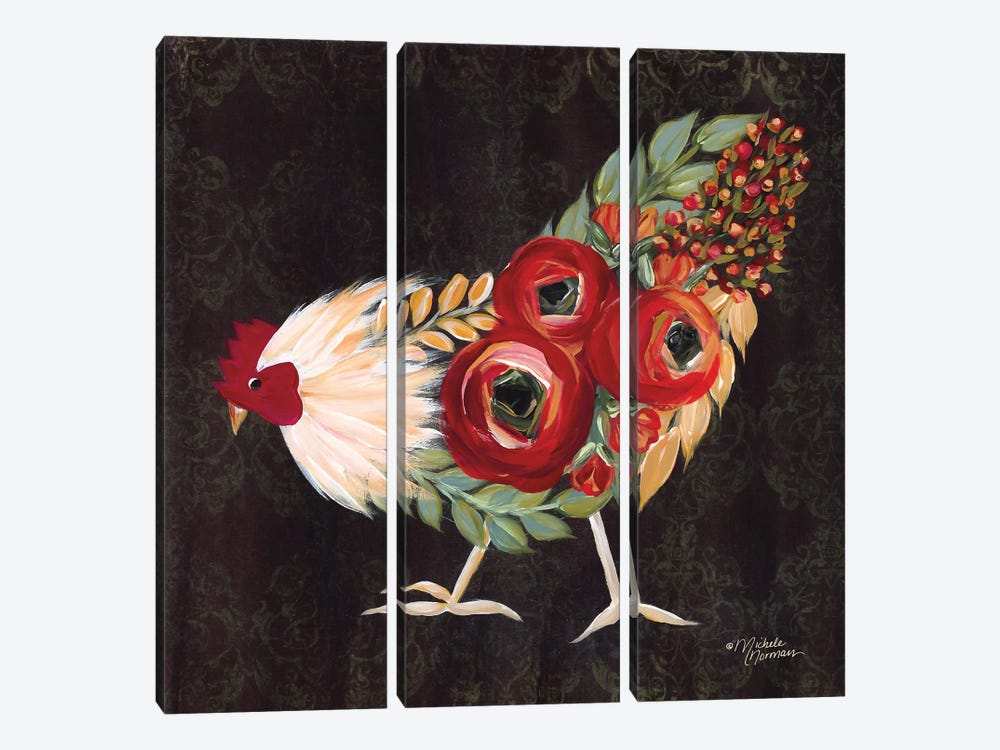 Botanical Rooster by Michele Norman 3-piece Art Print
