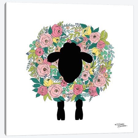 Floral Sheep Canvas Print #MNO26} by Michele Norman Art Print