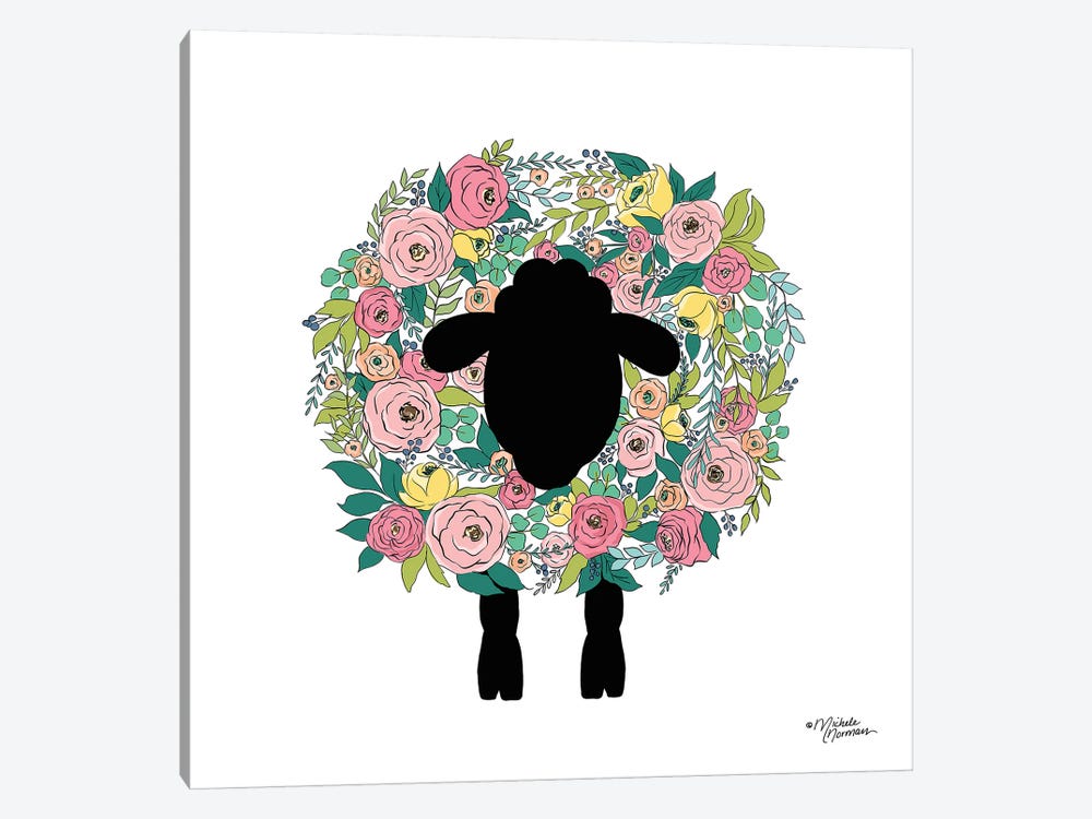 Floral Sheep by Michele Norman 1-piece Canvas Wall Art