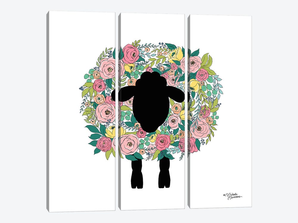 Floral Sheep by Michele Norman 3-piece Canvas Wall Art