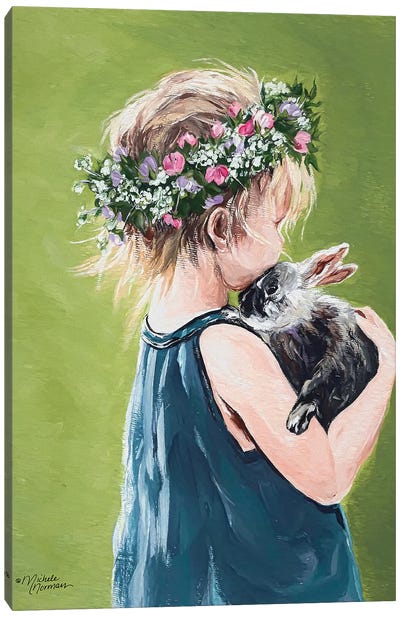Girl with Bunny Canvas Art Print - Michele Norman