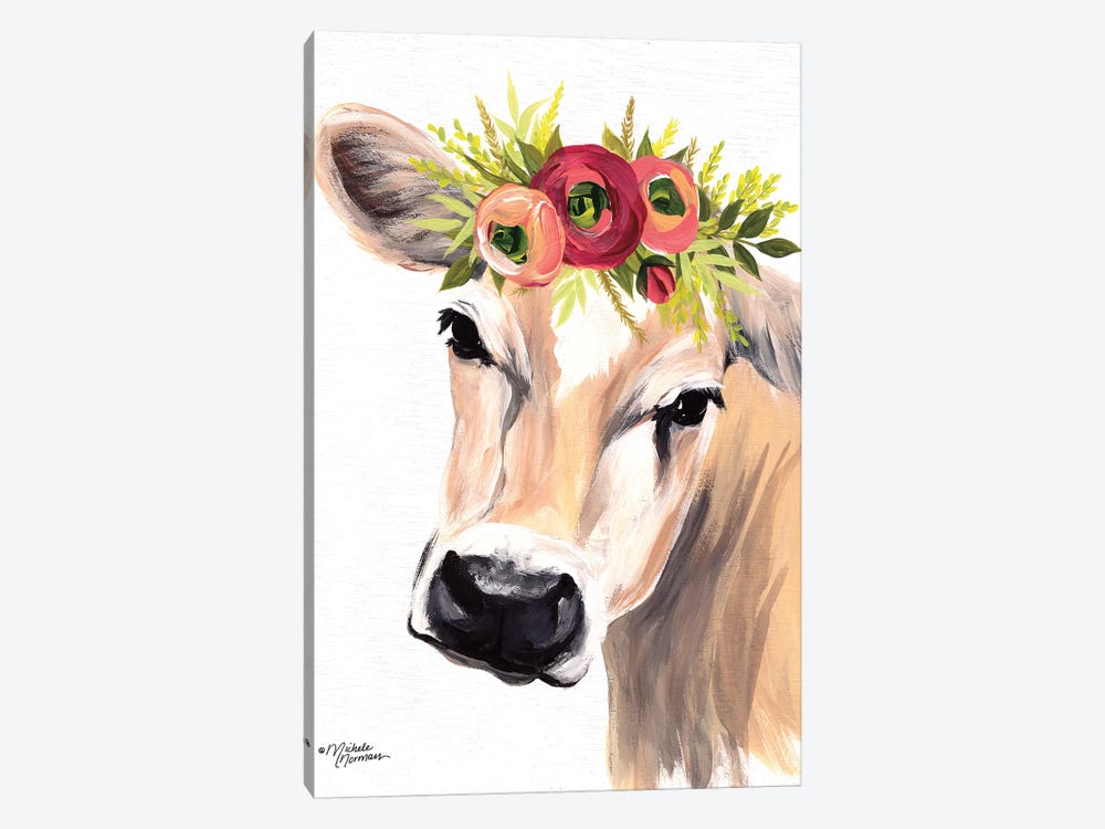 Jersey Cow with Floral Crown by Michele Norman 1-piece Art Print