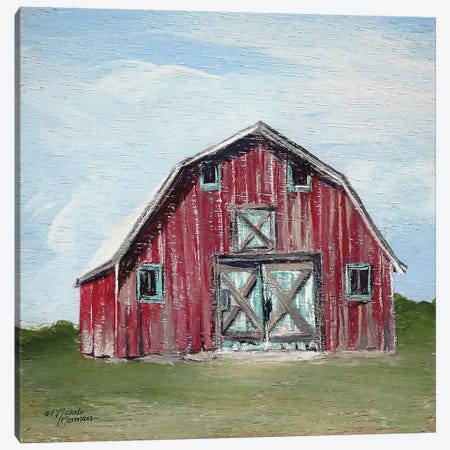 Red Barn Canvas Print #MNO35} by Michele Norman Canvas Wall Art