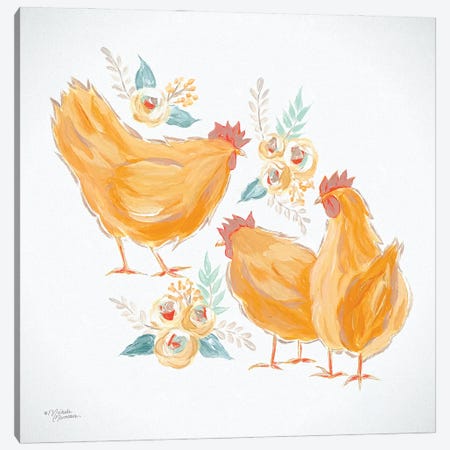 Trio of Floral Roosters Canvas Print #MNO38} by Michele Norman Art Print