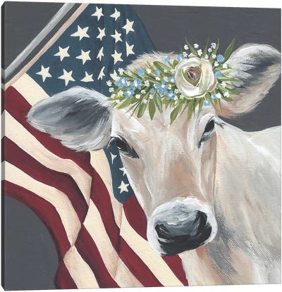 Patriotic Cow Canvas Art Print - Flag Art