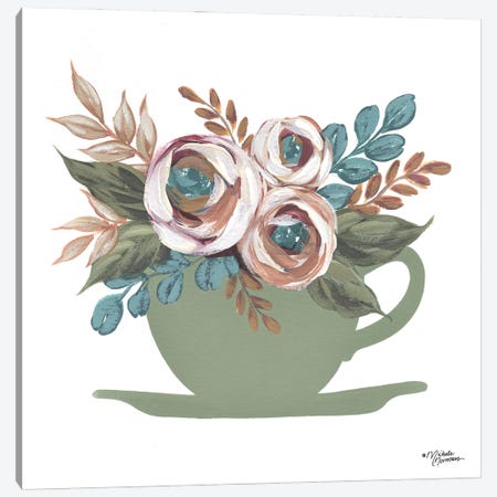Floral Coffee Cup Canvas Print #MNO99} by Michele Norman Canvas Art Print