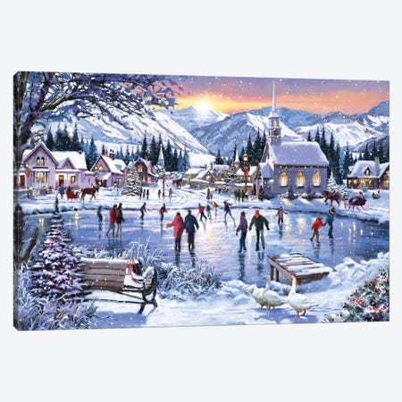 Christmas Skating Canvas Print #MNS249} by The Macneil Studio Art Print