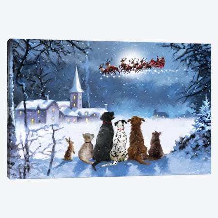 Dogs Watching Santa I Canvas Print #MNS302} by The Macneil Studio Canvas Wall Art