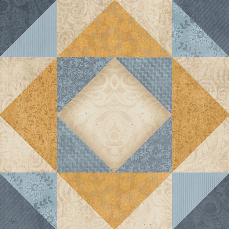 Blue and Gold Quilt Square by Mollie B. wall art