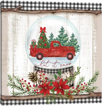 Let it Snow Red Truck Canvas Art Print - Rustic Winter