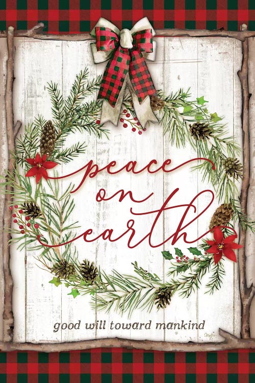 Peace on Earth Buffalo Plaid by Mollie B. wall art