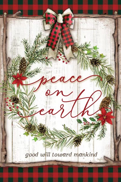 Rustic Winter: Peace on Earth Buffalo Plaid by Mollie B.