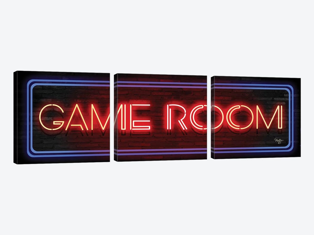 Game Room Neon Sign     by Mollie B. 3-piece Canvas Wall Art